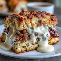 Warm, flaky scones topped with rich clotted cream and vibrant berry jam for a perfect spring tea treat.