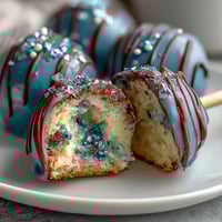 Vibrant Pisces-themed cake pops with galaxy swirls and shimmering edible glitter, perfect for zodiac lovers and dreamy dessert tables.