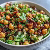 Crunchy celery and chickpea salad with Dijon vinaigrette, bursting with fresh herbs and a tangy mustard dressing.