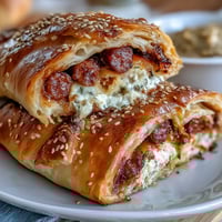 Golden puff pastry pigs in a blanket served with tangy mustard dip for a perfect game day snack.